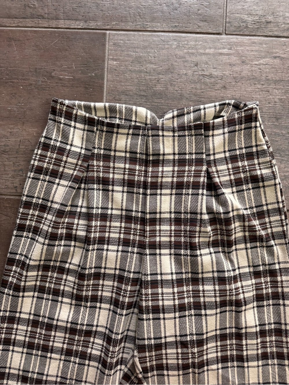 Free People Black & Cream Plaid Ankle Pants, Size S - Picture 2 of 6